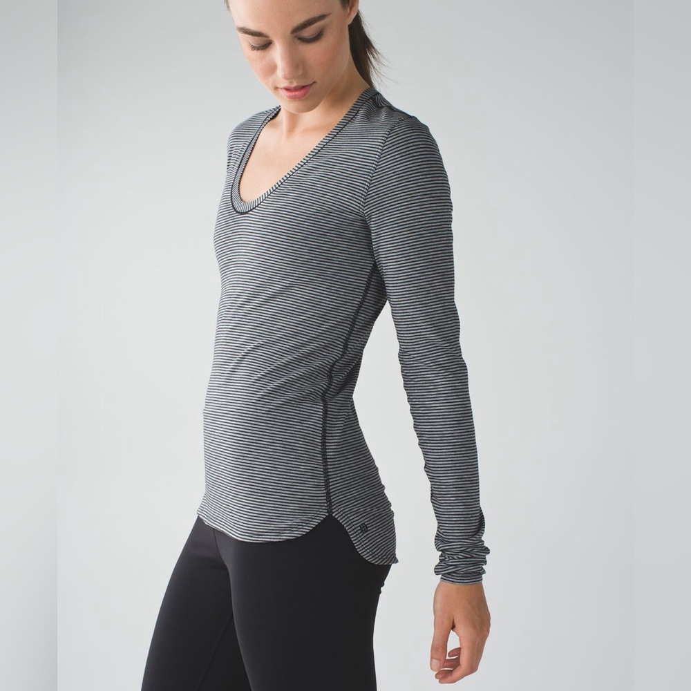 Lululemon Circadian Long Sleeve V-Neck Tee - Black and Grey Stripe